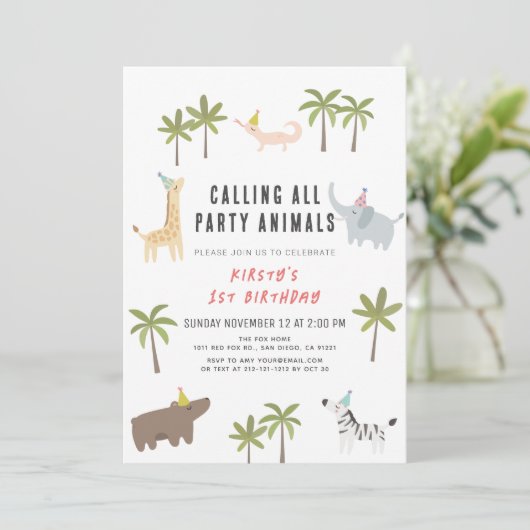 partij dieren Safari 1ste verjaardag Kaart (Staand voorkant)