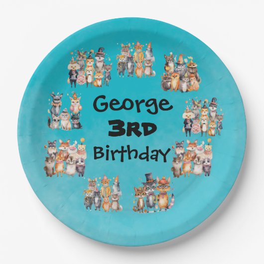 Partij Dieren Thema Custom Naam Verjaardagsfeest Papieren Bordje (Voorkant)