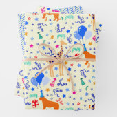 Partij dierlijk verpakkingspapier set van 3 inpakpapier vel (In situ)