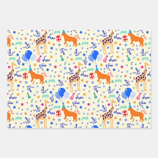 Partij dierlijk verpakkingspapier set van 3 inpakpapier vel (Voorkant)