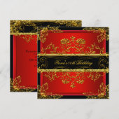 Partij Elegant Floral Red Black Gold Kaart (Voorkant / Achterkant)