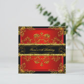 Partij Elegant Floral Red Black Gold Kaart (Staand voorkant)