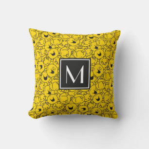 Partij Geel Glimlach Patroon   Monogram Kussen