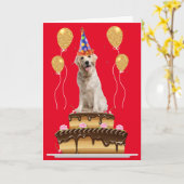 Partij hond op een Cake Birthday Kaart (Gele Bloem)