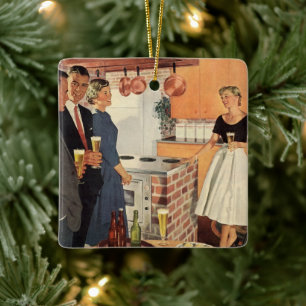 partij in de keuken, de bier en de Appetizers Keramisch Ornament