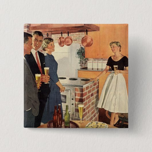  partij in de keuken, de bier en de Appetizers Vierkante Button 5,1 Cm (Voorkant)