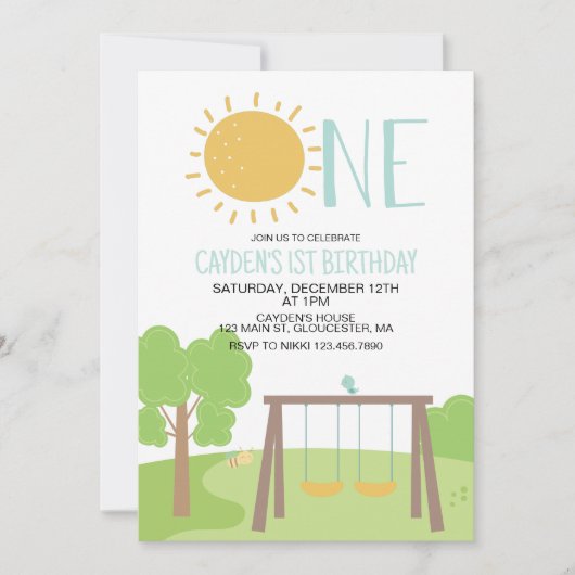 Partij in de Park Playground 1st Birthday Kaart (Voorkant)