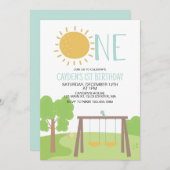 Partij in de Park Playground 1st Birthday Kaart (Voorkant / Achterkant)