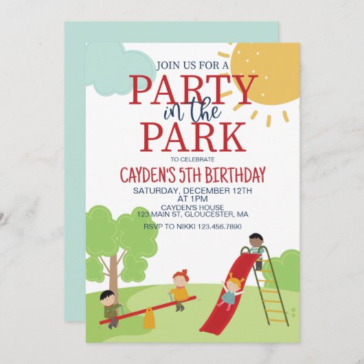 Partij in de speelplaats van het Park Kaart (Voorkant / Achterkant)