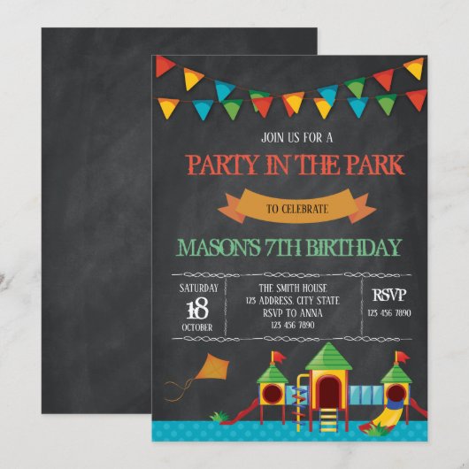 Partij in de uitnodiging voor het park (Voorkant / Achterkant)