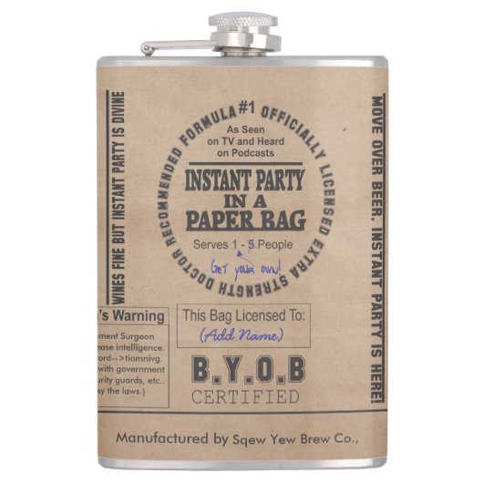 Partij in een  papierzak heupfles (Voorkant)