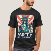 Partij in het Amerikaanse Vrijheidsbeeld 4 juli T-shirt (Voorkant)
