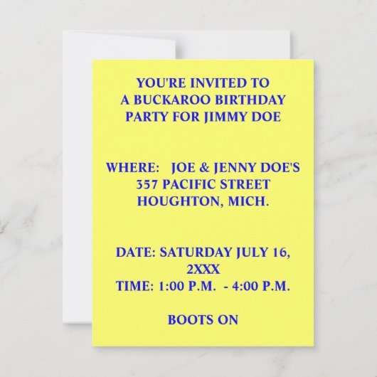 PARTIJ INVITE ~ BOOTS OP ~ Westerne-stijlINVITATIE Kaart (Achterkant)