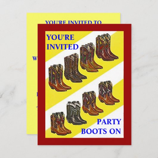 PARTIJ INVITE ~ BOOTS OP ~ Westerne-stijlINVITATIE Kaart (Voorkant / Achterkant)