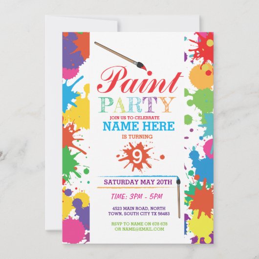 PARTIJ INVITE KINDER NEON FUN ART INK BIRTHDAY KAART (Voorkant)