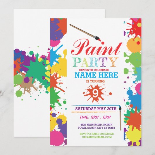 PARTIJ INVITE KINDER NEON FUN ART INK BIRTHDAY KAART (Voorkant / Achterkant)