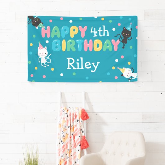 Partij Katten Kinder Happy Birthday | Naam en leef Spandoek (Insitu)