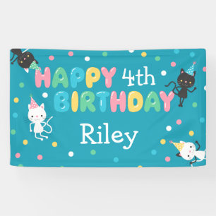 Partij Katten Kinder Happy Birthday   Naam en leef Spandoek