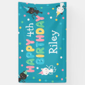 Partij Katten Kinder Happy Birthday | Naam en leef Spandoek (Verticaal)
