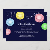 Partij Lantern 21st Birthday Invitation Kaart (Voorkant / Achterkant)