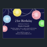 Partij Lantern 21st Birthday Invitation Kaart<br><div class="desc">De heldere partijpatronen plaatsten de toon van deze 21e Uitnodiging van de Dag van de Woensdag en feest. Deze uitnodiging staat in het basisdocument; Ik adviseer echter het gewicht en de textuur van linnenpapier. Als in dit collectie extra items nodig zijn,  kunt u uw aanvraag indienen op prettyfancyinvites@gmail.com</div>