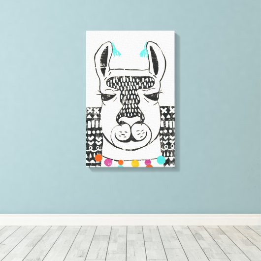 Partij Llama - Portrait Canvas Afdruk (Insitu (Houten vloer))