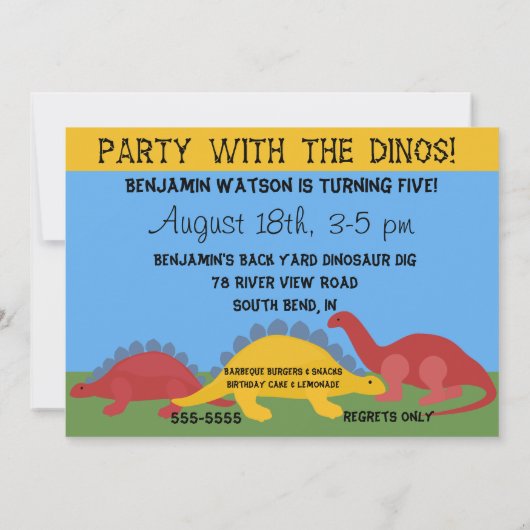 Partij met de Dinos-uitnodiging van 5 dagen per we Kaart (Achterkant)