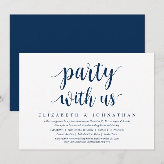 Partij met ons, Weddenschap Elopement Dinner Dansi Kaart (Voorkant / Achterkant)