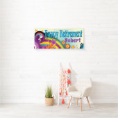 PARTIJ met retro 70s hippie art Spandoek (Insitu)