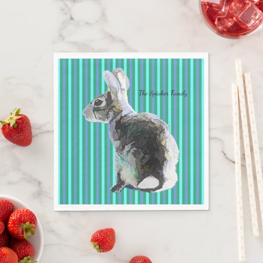 Partij Napkin met Bunny op Striped Blue Background Servet (Insitu)