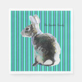 Partij Napkin met Bunny op Striped Blue Background Servet (Voorkant)