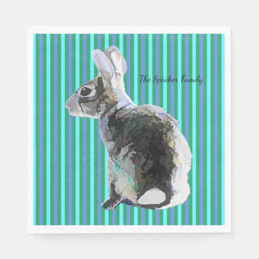 Partij Napkin met Bunny op Striped Blue Background Servet (Voorkant)