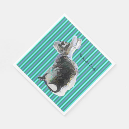 Partij Napkin met Bunny op Striped Blue Background Servet (Hoek)