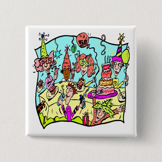Partij neer 50e geboorte-cadeaus vierkante button 5,1 cm (Voorkant)