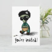 Partij nodigt Briefkaart Cute Alien Halloween Cart (Staand voorkant)