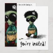 Partij nodigt Briefkaart Cute Alien Halloween Cart (Voorkant / Achterkant)