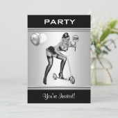 Partij nodigt zwart-wit stijlpop-upmeisje uit 1 kaart (Staand voorkant)