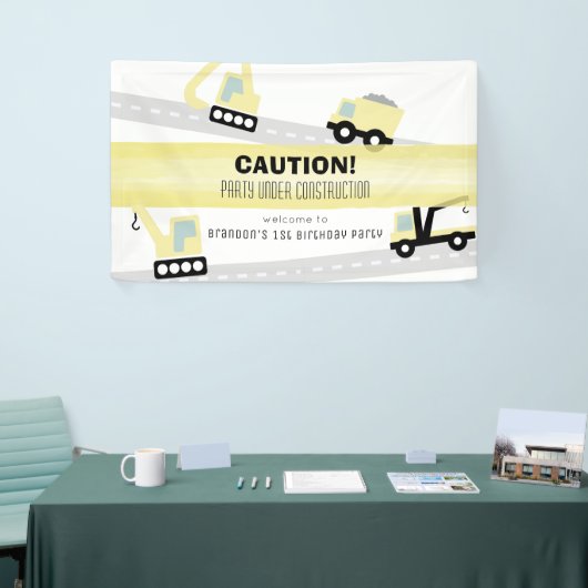 Partij onder Bouwvoertuigen Witte verjaardag Spandoek (Beurs)