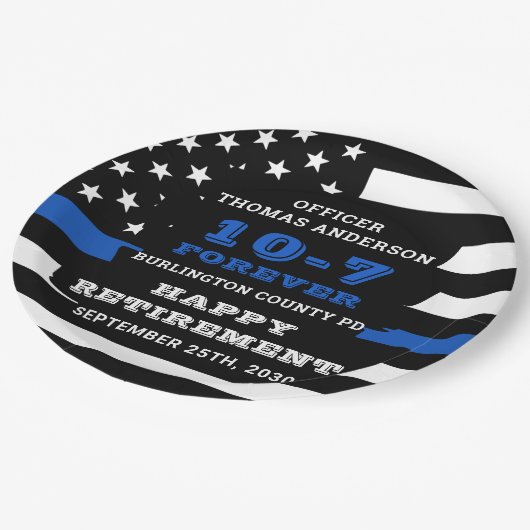 PARTIJ Pensionering politie personaliseert Thin Bl Papieren Bordje (Gekanteld)