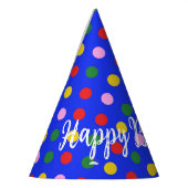 Partij Pet_blue met kleurrijke stippen, bewerkbare Feesthoedjes (Links)