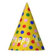 Partij Pet_yellow met kleurrijke stippen, bewerkba Feesthoedjes (Links)