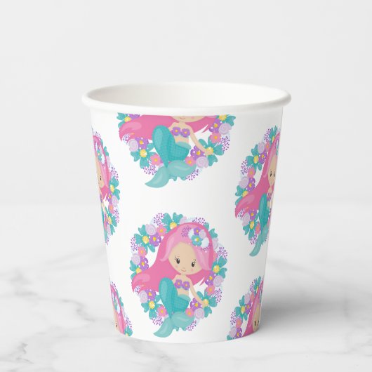 Partij piraatroze mermaïdaatpapierbekertjes papieren bekers (Achterkant)