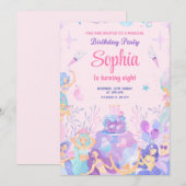 Partij roze uitnodiging voor het spelen van een ze (Voorkant / Achterkant)