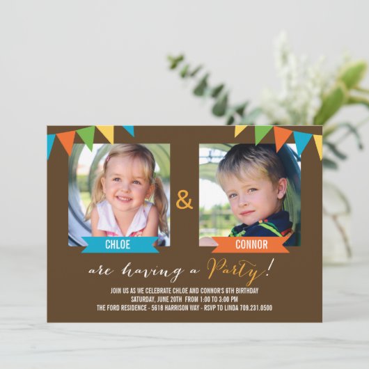 Partij samen - Birthday-uitnodigingen - bruin Kaart (Staand voorkant)