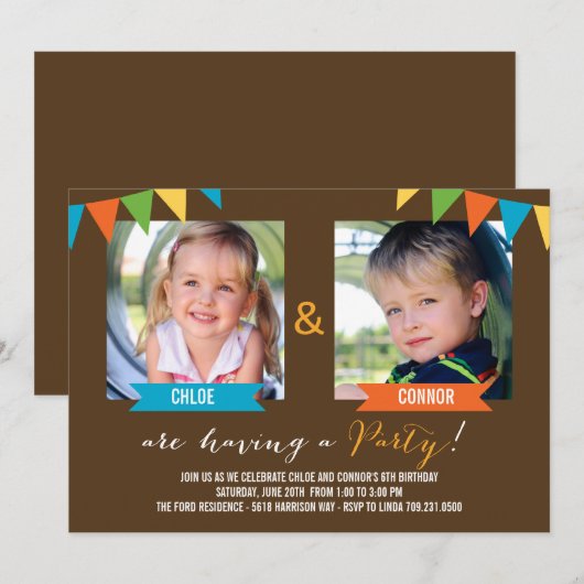 Partij samen - Birthday-uitnodigingen - bruin Kaart (Voorkant / Achterkant)