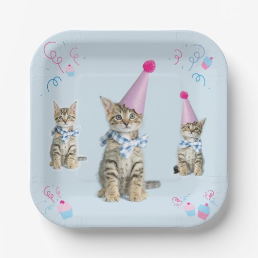 PARTIJ Tijd Cupcake Birthday Kitten Celebration Papieren Bordje (Voorkant)