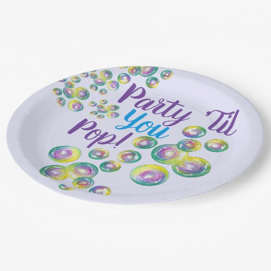 Partij Til je Pop bladerbubbels Iridescent Papieren Bordje (Gekanteld)