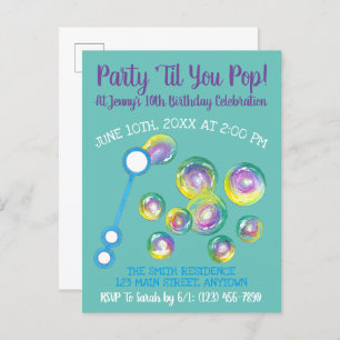 Partij Til je Pop Bubble Wand Birthday Bubbles Uitnodiging Briefkaart