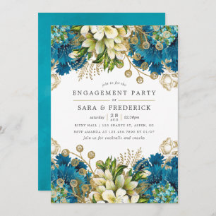 partij Turquoise en Gold Shabby Engagement Party Kaart