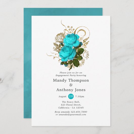  partij Turquoise en Gold Shabby Engagement Party Kaart (Voorkant / Achterkant)